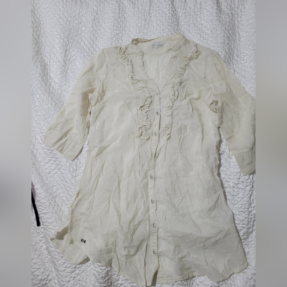 Converse One Star Cream Flowy Ruffle Button-Front Mini Dress XS - Picture 3 of 5